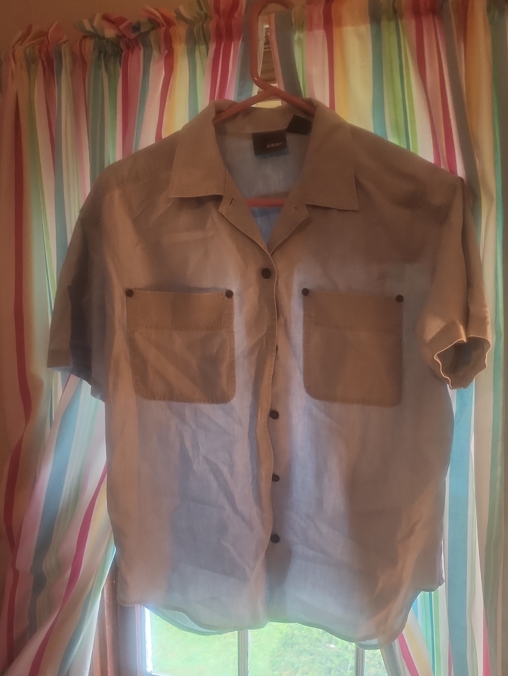 Relaxed Short-Sleeve Button-Down Shirt in Tan